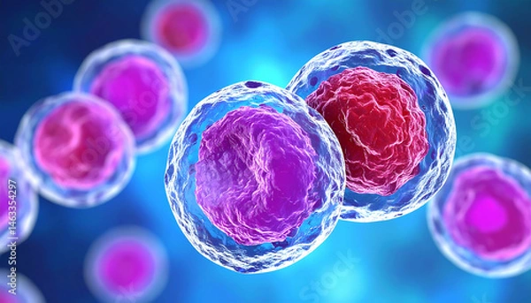 Fototapeta Microscopic View of Two Dividing Cells: Cellular Biology Image