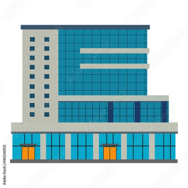 Obraz Modern office building architecture showcases a glass facade reflecting the blue city sky