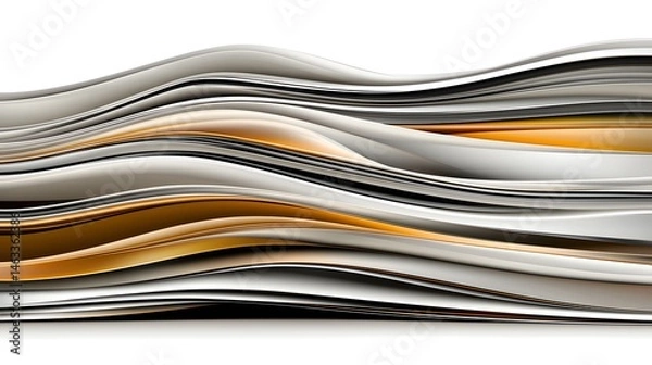 Fototapeta Abstract Flowing Paper Waves in Soft Tones of White, Gray, and Gold Hues