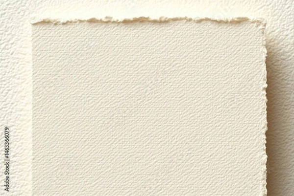 Fototapeta Cream-colored textured paper sheet with a ragged edge.  A smooth, subtly textured surface