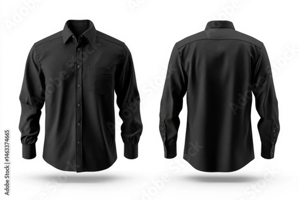 Fototapeta Men black shirt front and back view, Isolated blank front and back shirt for graphic design mock up