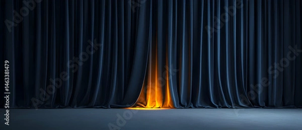 Fototapeta Dark Stage With Opening Curtains And Warm Light