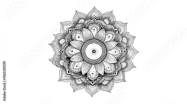 Obraz Intricate black and white circular design with detailed floral patterns.