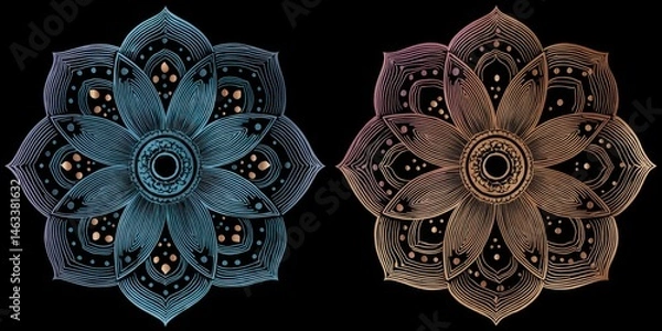 Obraz Two symmetrical mandala designs in contrasting colors.