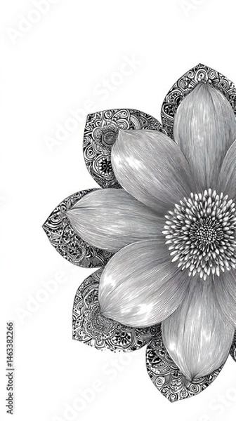 Obraz Detailed grayscale illustration of a decorative flower.