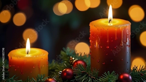 Fototapeta Festive glow christmas candles and ornaments Created with Generative AI technology