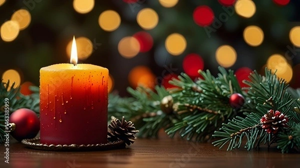 Fototapeta Festive glow christmas candles and ornaments Created with Generative AI technology
