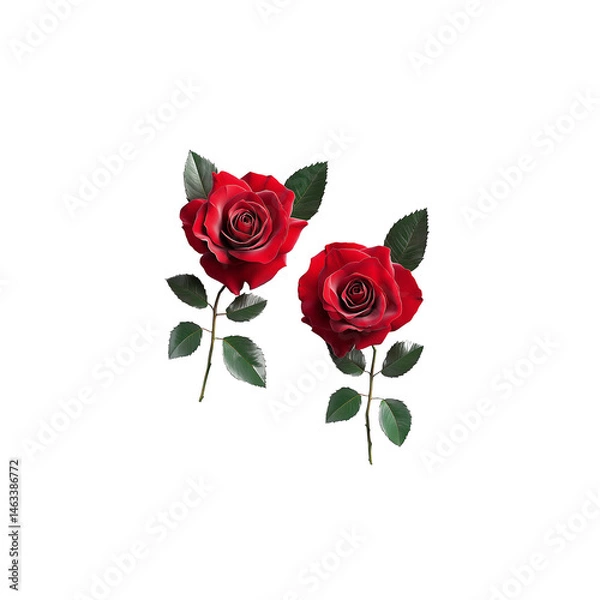 Fototapeta Two Lush Red Roses, Isolated on Transparent Background: Perfect for Valentine's Day, Romance, and Floral Designs.  High-Resolution Image Ideal for Print and Digital Media.