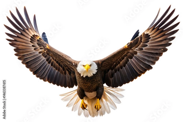 Fototapeta Majestic bald eagle soaring with wings spread isolated on transparent background