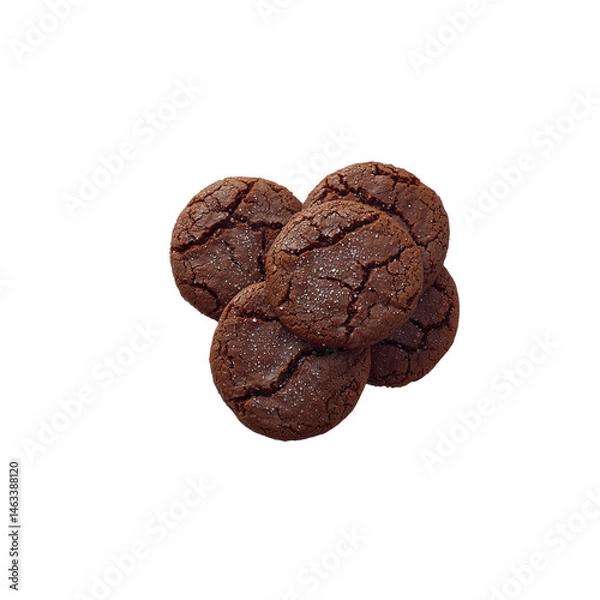 Fototapeta Delicious Collection of Four Homemade Dark Chocolate Cookies with Cracked Surface, Isolated on Transparent Background, Perfect for Baking Blogs, Recipe Websites, and Culinary Designs.