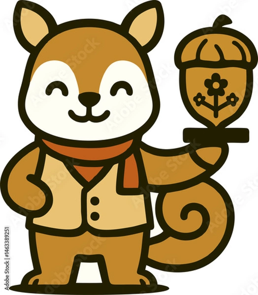 Fototapeta Friendly Squirrel Illustration Holding Decorated Acorn Rendered In A Clean Cartoon Style Graphic