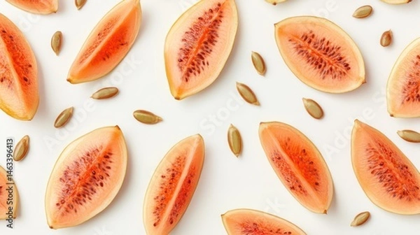 Obraz Fresh Melon Slices Pattern on White Background