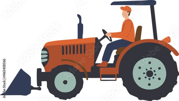 Obraz An orange tractor with a front loader is operated by a person This illustration is ideal for farming or agricultural design projects.