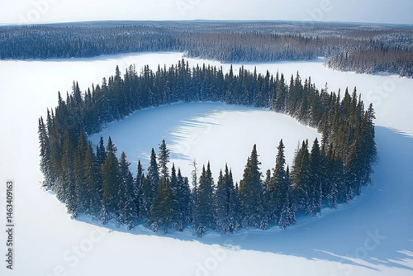 Obraz Aerial View of Circular Forest in Snowy Landscape