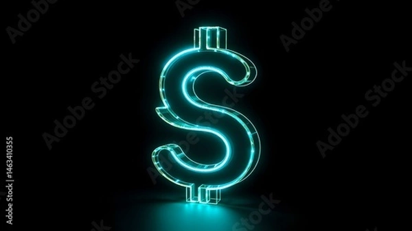 Obraz 3D Neon Glowing Finance Symbol Icon with Transparent Shadow