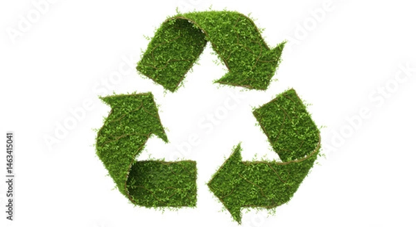 Fototapeta Recycle symbol made of green grass texture isolated PNG with Transparent Background