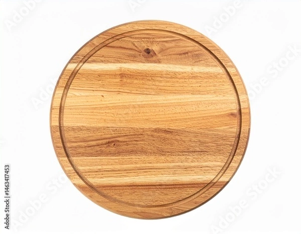 Fototapeta Simple, wooden round board with a groove; perfect for serving or food prep