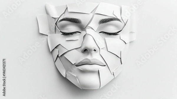 Fototapeta Abstract face fragmented portrait in white
