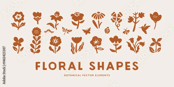 Fototapeta Floral shapes collection of botanical vector elements and garden nature motifs