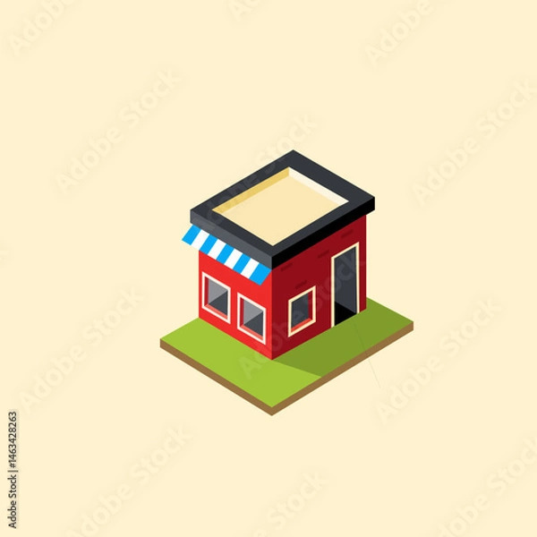 Fototapeta Isometric store. A shop or market icon. 3d design and vector graphic