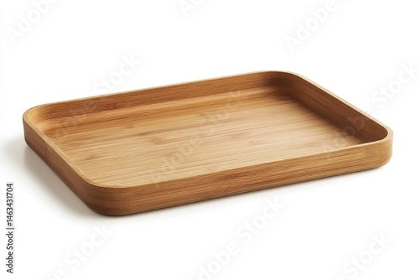 Fototapeta A simple rectangular wooden tray on a plain white surface isolated