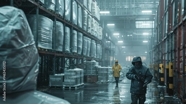 Obraz Warehouse workers in cold, wet conditions