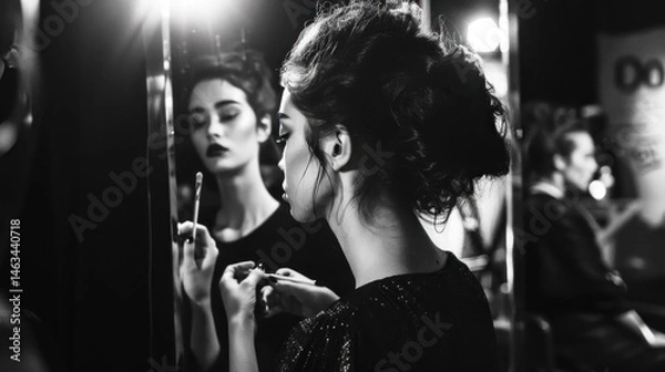 Obraz Woman applying makeup in a mirror