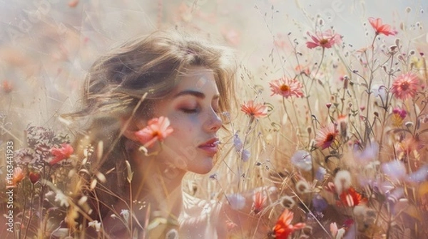 Obraz Woman in a field of flowers (1)