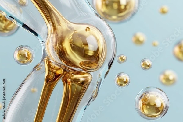 Obraz A graphic of gold-colored liquid serum swirling around the knee.