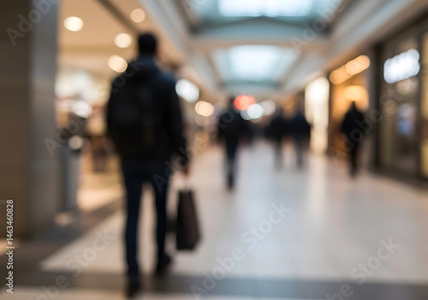 Fototapeta Blurred Abstract Photo Of People Walking Inside A Mall With Shopping Bags