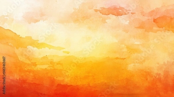 Fototapeta Abstract watercolor painting with vibrant orange and yellow hues resembling a sunset sky.