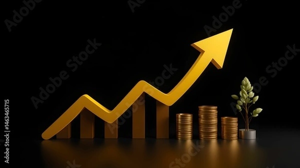 Obraz 3D Business Graph with Arrow Growth coins