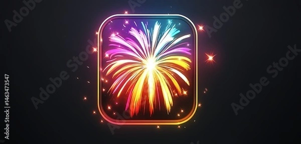 Fototapeta Realistic firework burst icon with vibrant multicolor sparks and glowing highlights