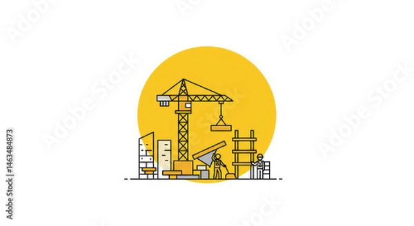 Obraz Construction Site Illustration with Crane and Buildings
