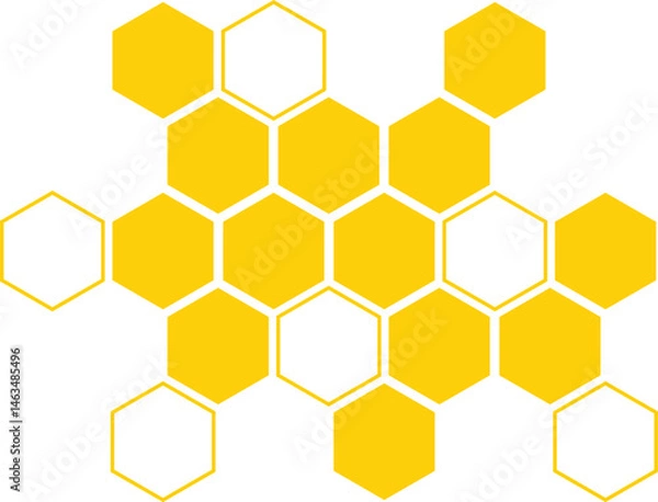 Fototapeta abstract yellow fill and outline bee honeycomb vector background design.