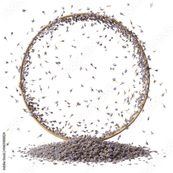 Fototapeta Lavender Blossoms Falling from a Circular Frame, Isolated on White Transparent background