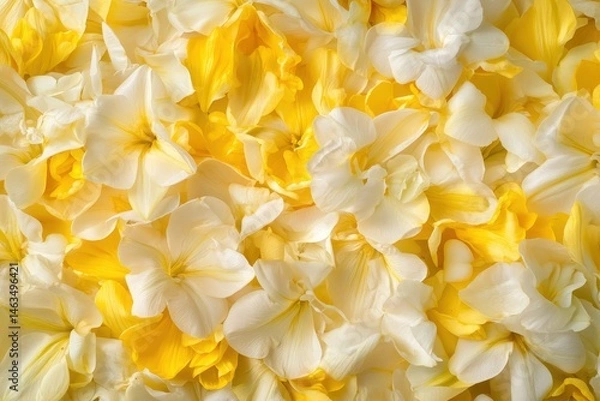 Fototapeta Close-up view of many yellow and white flower petals.