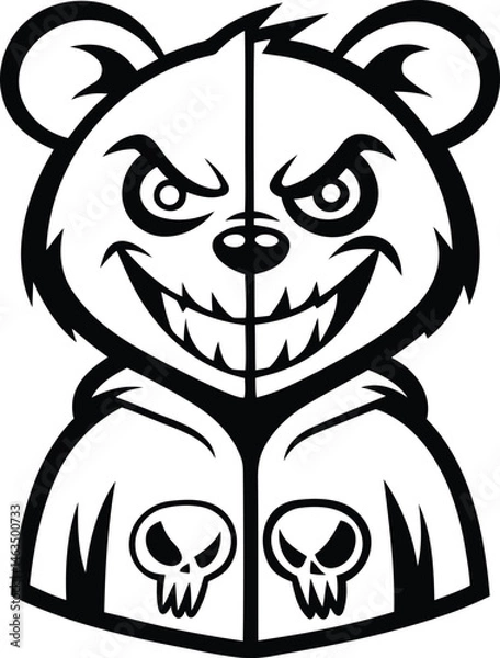 Fototapeta Cartoon and Funny style fierce bear character with a split face vector illustration, fierce bear character with a split face silhouette and line art vector design