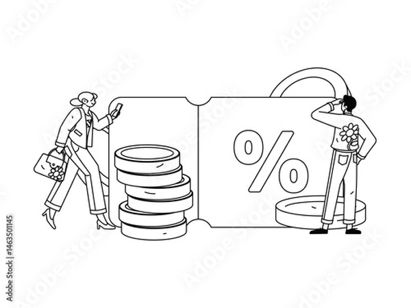 Obraz Online shopping e-commerce coupon concept flat vector concept operation hand drawn illustration
