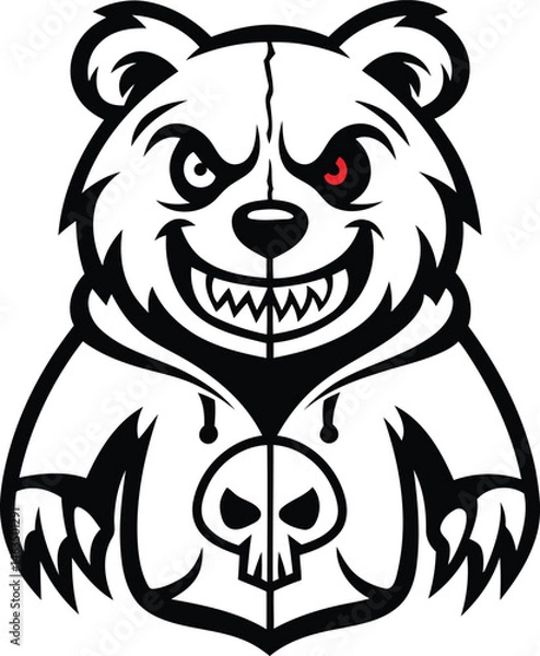 Fototapeta Cartoon and Funny style fierce bear character with a split face vector illustration, fierce bear character with a split face silhouette and line art vector design