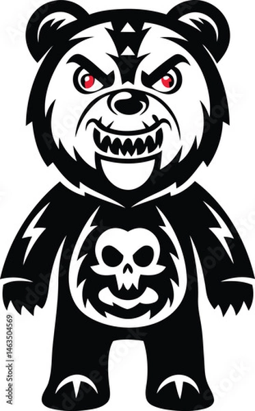 Fototapeta Cartoon and Funny style fierce bear character with a split face vector illustration, fierce bear character with a split face silhouette and line art vector design