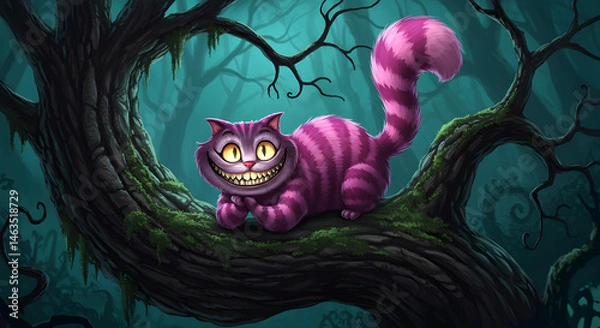 Obraz Cheshire Cat in Enigmatic Forest: Digital Fantasy Illustration