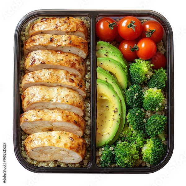 Fototapeta Healthy Meal Prep with Chicken, Quinoa, Avocado, and Vegetables in Food Container – Clean Eating and Fitness Lifestyle Lunchbox Idea