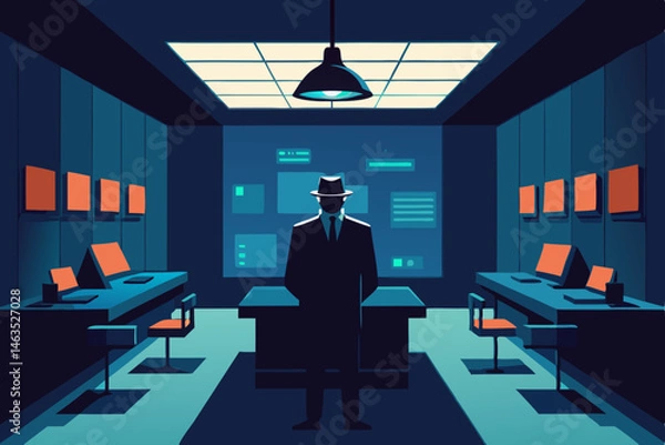Obraz secret agent briefing room with hidden screens 
