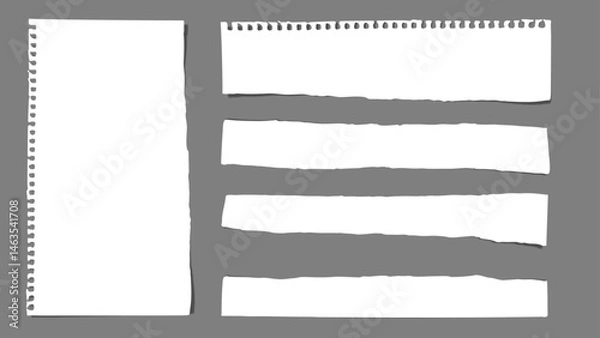 Obraz 破れたリングノートの影のついた白い紙のベクター素材セット