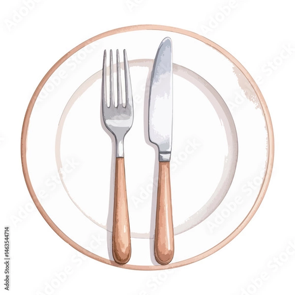 Obraz お皿とカトラリーの水彩風イラスト　生成AI