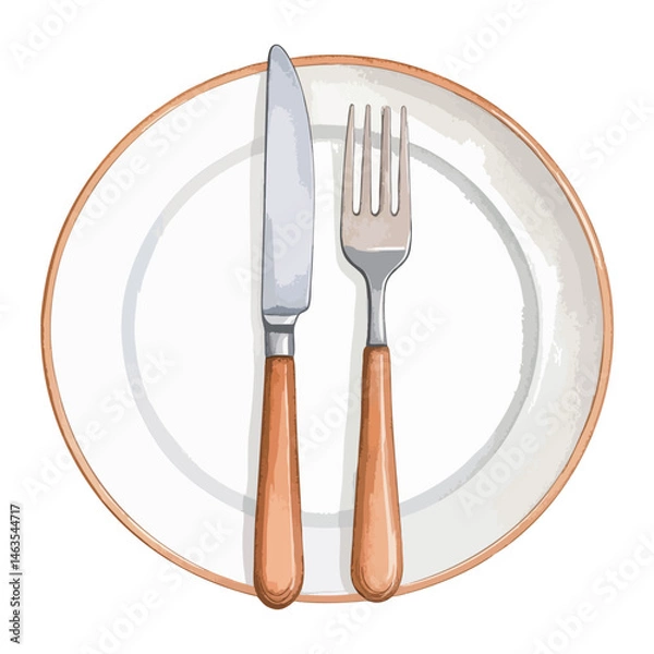 Obraz お皿とカトラリーの水彩風イラスト　生成AI