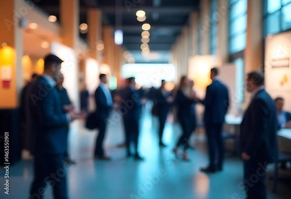 Fototapeta Generative AI blurred image of a business networking event in a modern hall