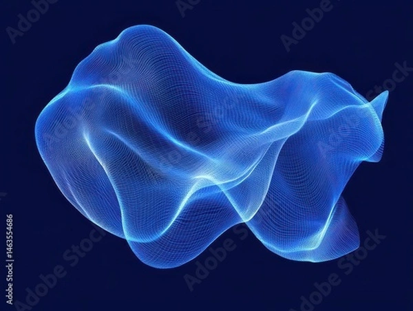 Fototapeta Abstract blue wireframe wave floating on dark background digital render futuristic technology concept