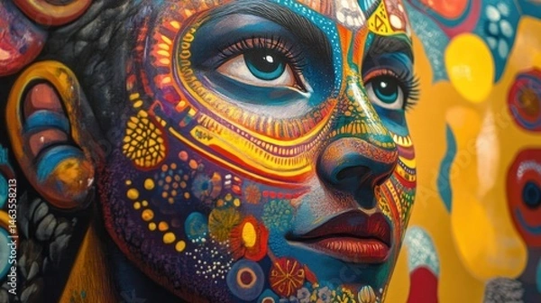 Fototapeta Vibrant face paint, colorful patterns, artistic expression.